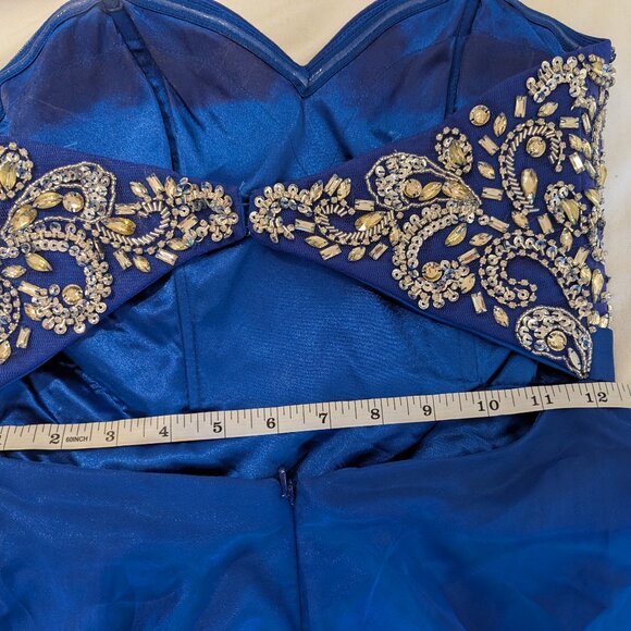 Blue Strapless long Sequin hand Beaded bodice Semila&Co dress Prom Formal Party - Picture 12 of 13